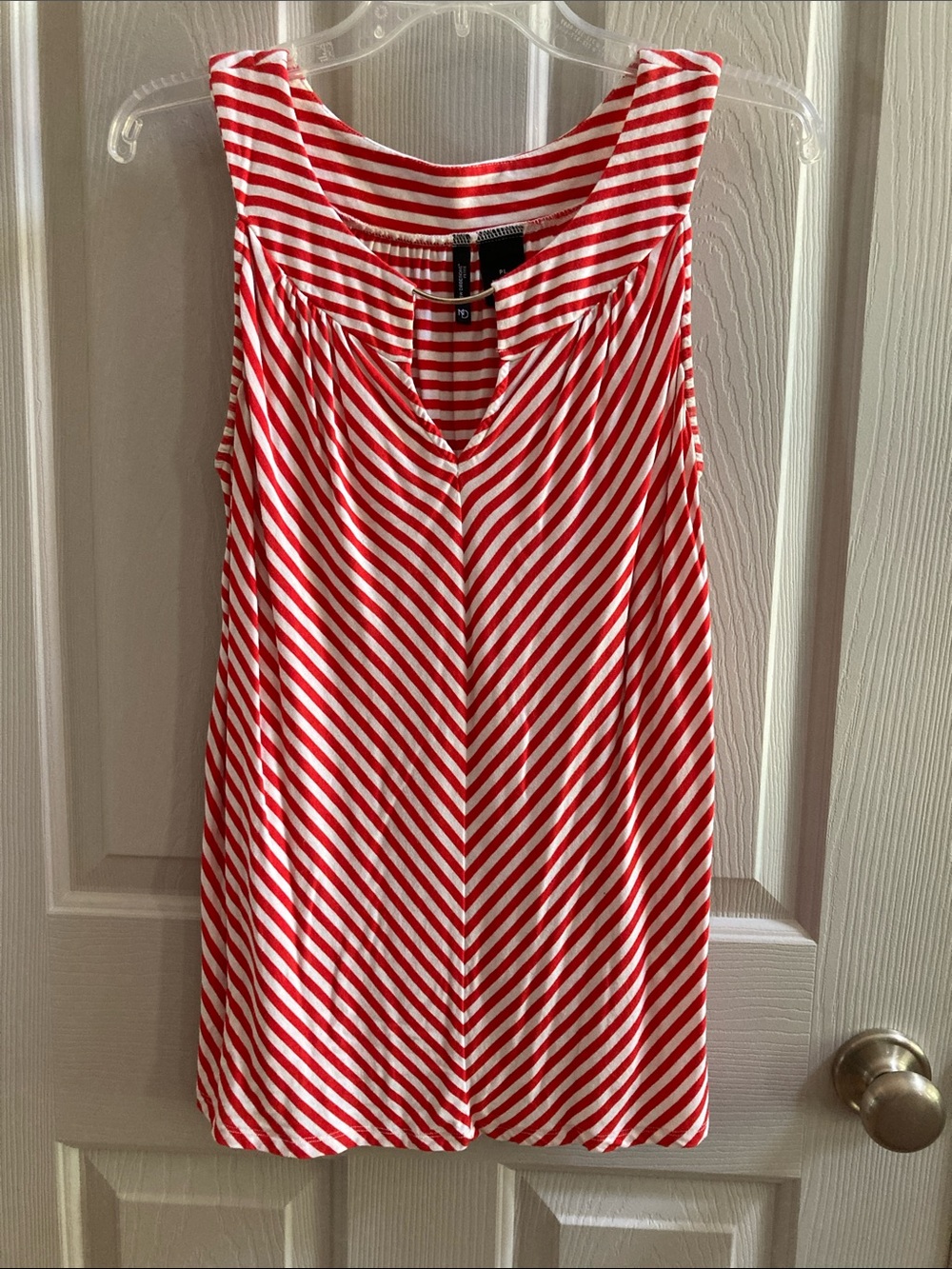 new directions Red & White Striped V-Neck Sleeveless Top